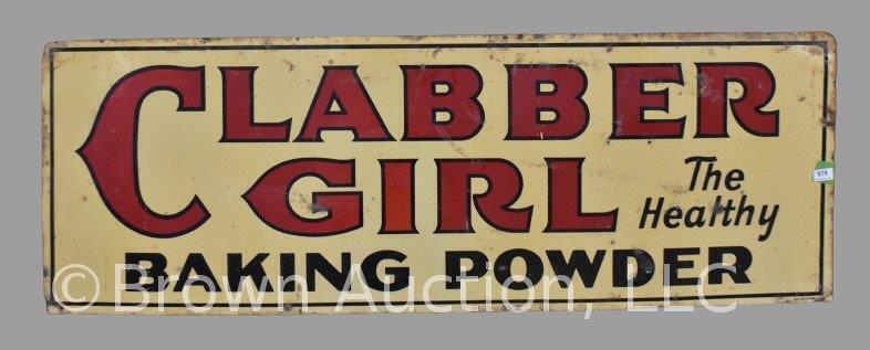 "Clabber Girl Baking Powder" dbl. sided metal advertising sign