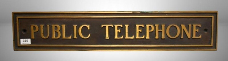Vintage brass "Public Telephone" sign