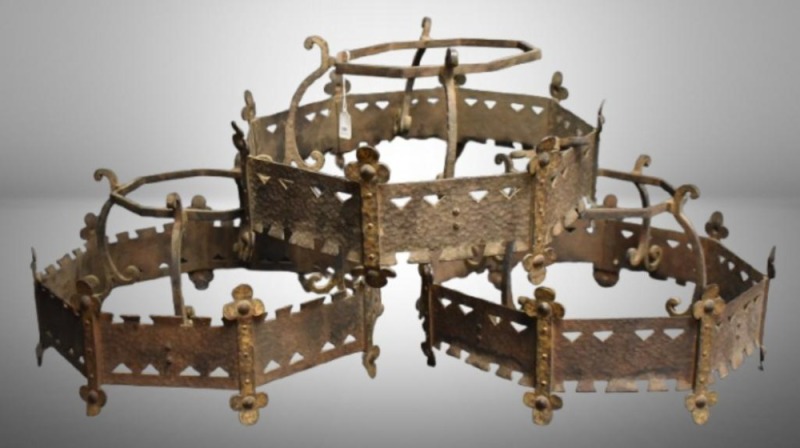 (3) Spanish-style wrought iron 8-sided lamp brackets, 20"d