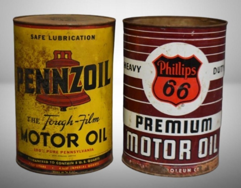(2) 5 qt. cans: Phillips 66 Premium; Pennzoil Tough-Film