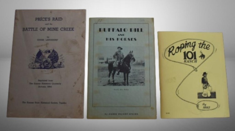 (3) Vintage memoir books: Roping the 101 Ranch (1973) by Col. Mike Sokoll; Buffalo Bill and His Horses by Agnes Wright Spring; Price's Raid and the Battle of Mine Creek by Edgar Langsdorf