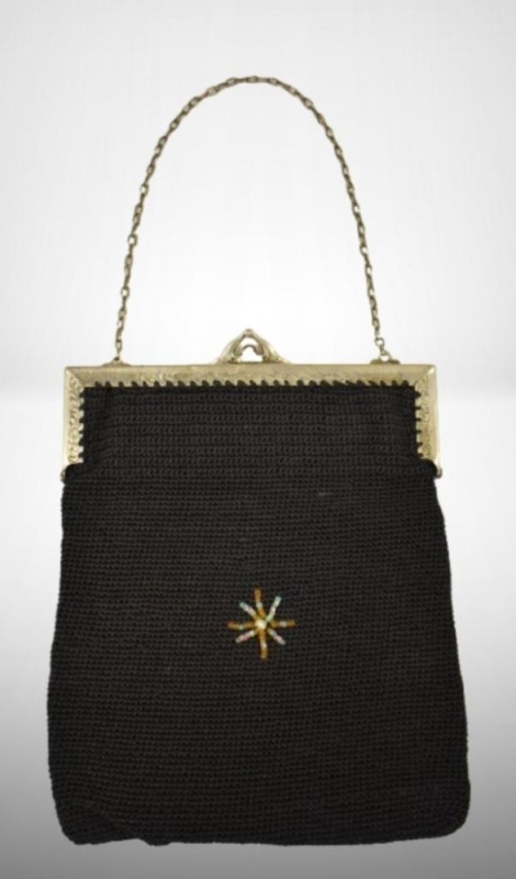 Vintage cloth mesh black handbag
