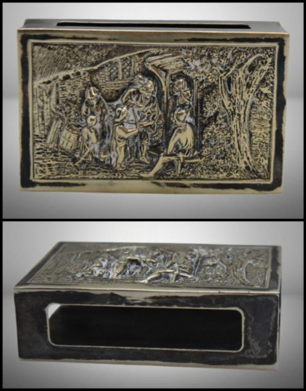 Silver repousse Match box holder w/ open sides for striker access