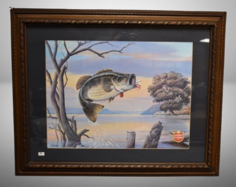 Lone Star Beer advertising print of large mouth bass by C.E. Pearson