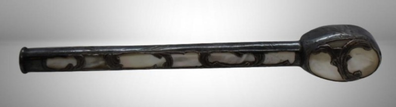 Victorian Sterling silver 7" parasol handle with Mother-of-Pearl inlay