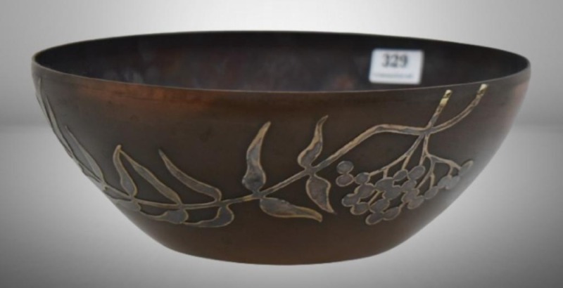 Heintz Arts and Crafts Sterling on bronze bowl, 1861