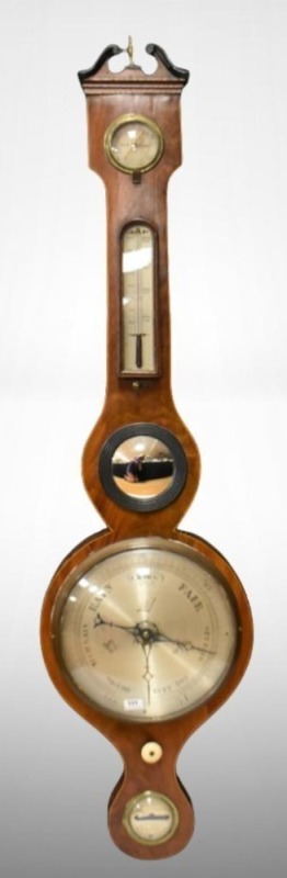 Mahogany Chanoe weather banjo barometer, 38" tall