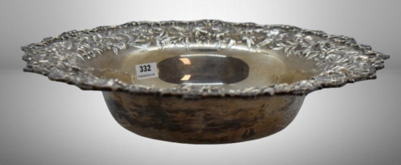 Mrkd. Sterling #179 11.5"d serving dish, heavily hand decorated