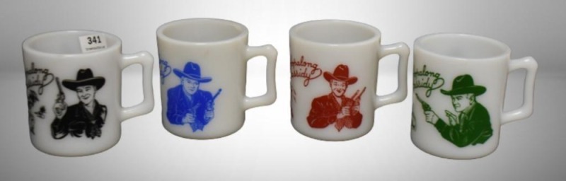 (4) 1950's Hopalong Cassidy 3" mugs/ cups, assorted colors