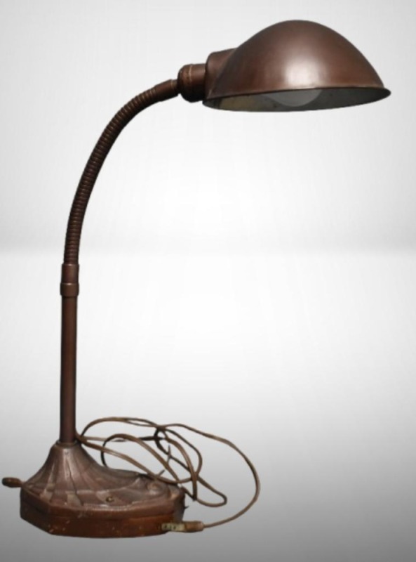 Art Deco mrkd. Faries gooseneck lamp w/ dome shade