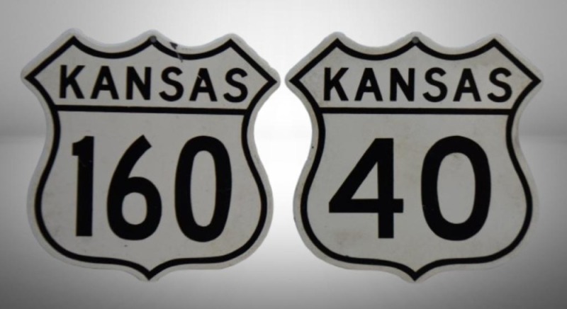 (2) Porcelain Kansas highway souvenir signs - Hwy. 40 and 160