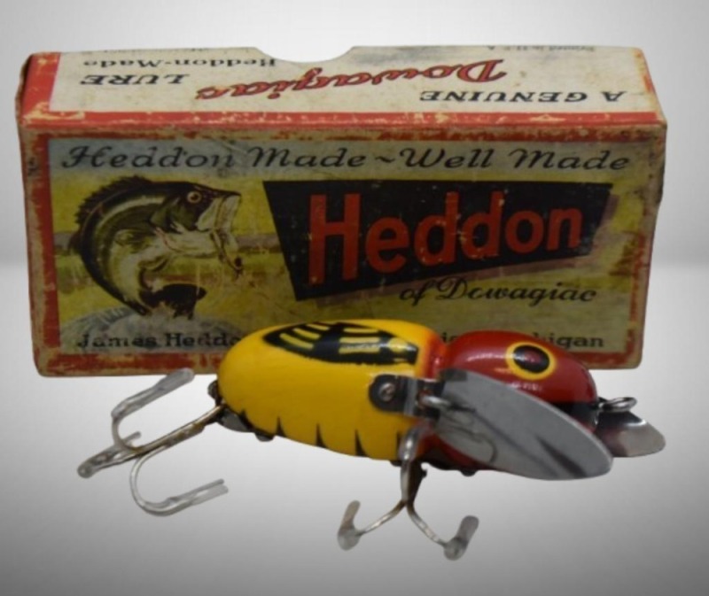 Heddon Crazy Crawler fishing lure with box and pocket catalog