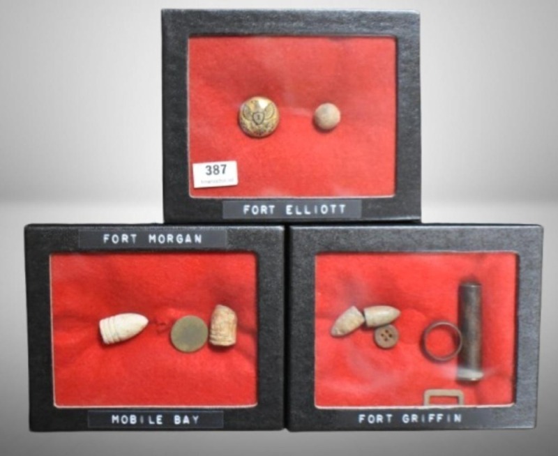 (3) Small displays of military artifacts - Ft. Griffin, Ft. Elliott and Mobile Bay