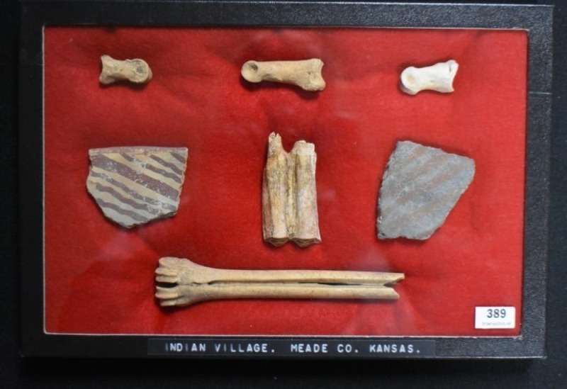 Assortment of Indian artifacts incl. bones, shards, etc. - Indian Village, Meade Co., KS