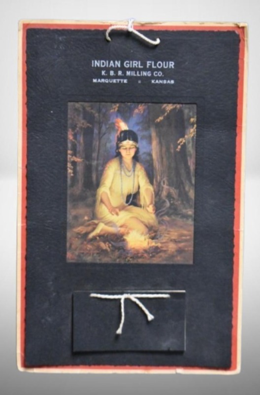 1937 advertising calendar - Indian Girl Flour, Marquette, KS, "Wah-Wah-Taysee (Fire)"