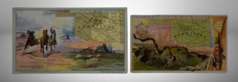 (2) Oklahoma/ Indian Territory paper cards illustrating peculiar industries and scenery pertaining to that area