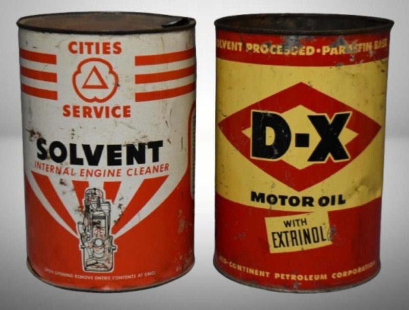 (2) 5 qt. oil cans - D-X & Cities Service solvent