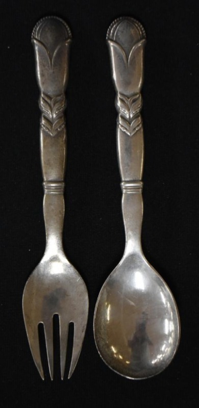 Mrkd. Sterling matching serving fork and spoon, maker's mark/ #57/ P