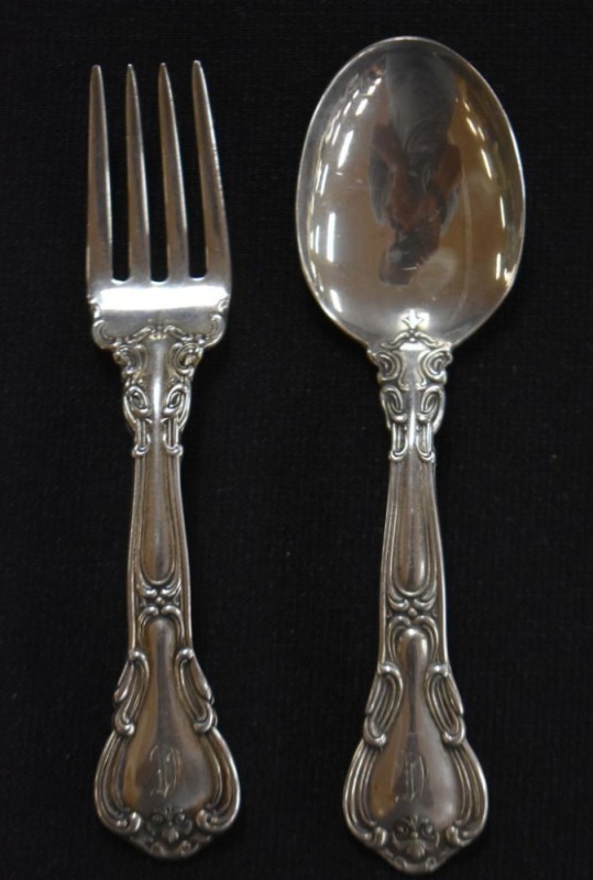 Mrkd. Gorham Sterling baby's fork and spoon, "5 March 1996"
