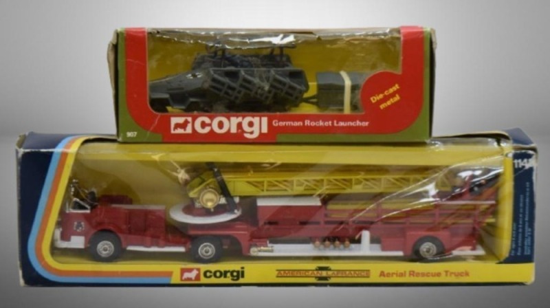 (2) Corgi toys: Aerial Rescue Truck; German Rocket Launcher