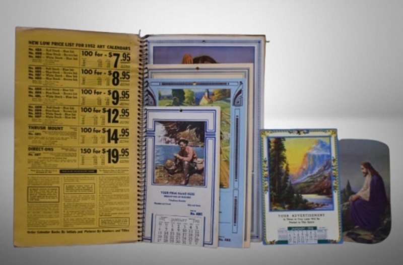1952 Art Calendar Fashion Display book of sample calendar designs - many examples