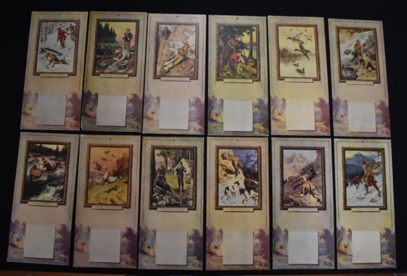 (12) 1913 Advertising calendars card stock scenic samples