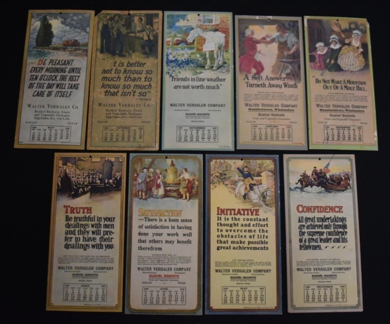 (9) Walter Verhalen Co. advertising calendar card stock pages, 1926-29