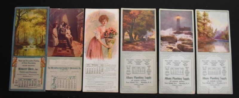 (6) Advertising calendar card stock pages, early 1900's