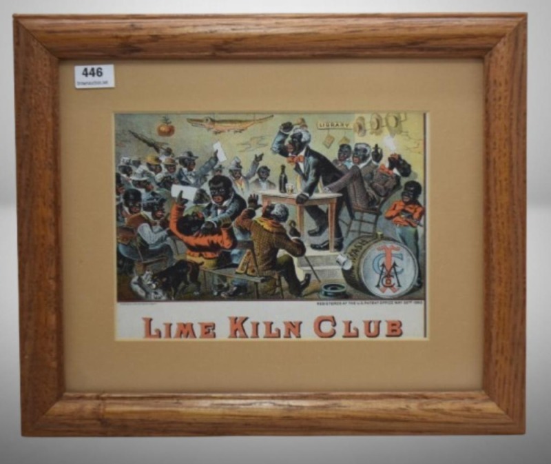 Black Americana framed "Lime Kiln Club" cigar box label