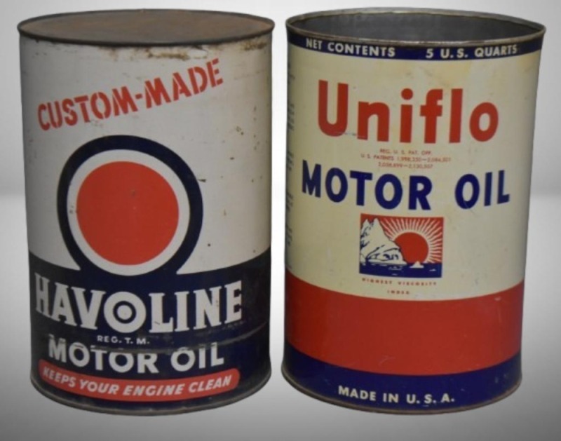 (2) 5 qt. oil cans - Havoline and Uniflo