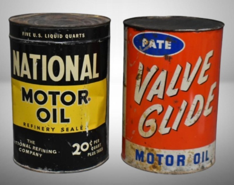 (2) 5 qt. oil cans - National & Pate valve glide