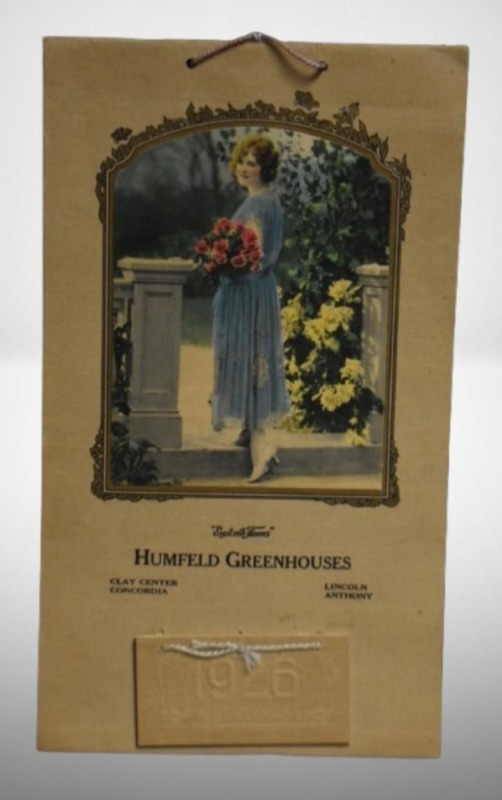 1926 advertising calendar - "Say it with Flowers", Humfeld Greenhouses, Clay Center/ Concordia/ Lincoln and Anthony, KS
