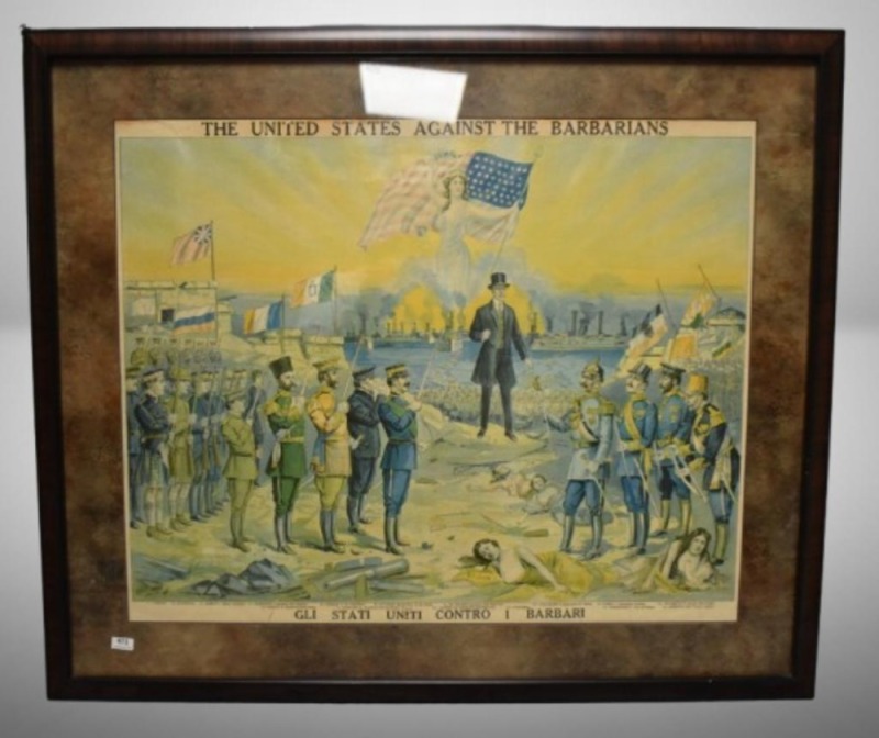 "The United States Against the Barbarians" political poster, WW I