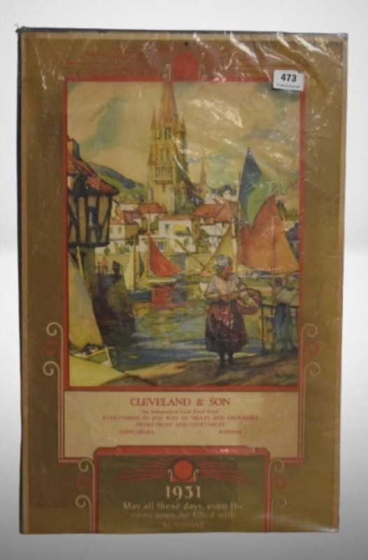 1931 advertising calendar - Cleveland and Son Food Store, Concordia, KS, Dutch scene