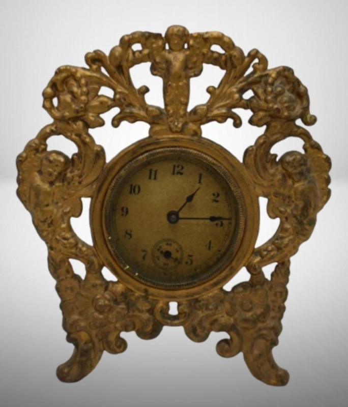 New Haven angels and cherub brass stand alone 5.5"h clock