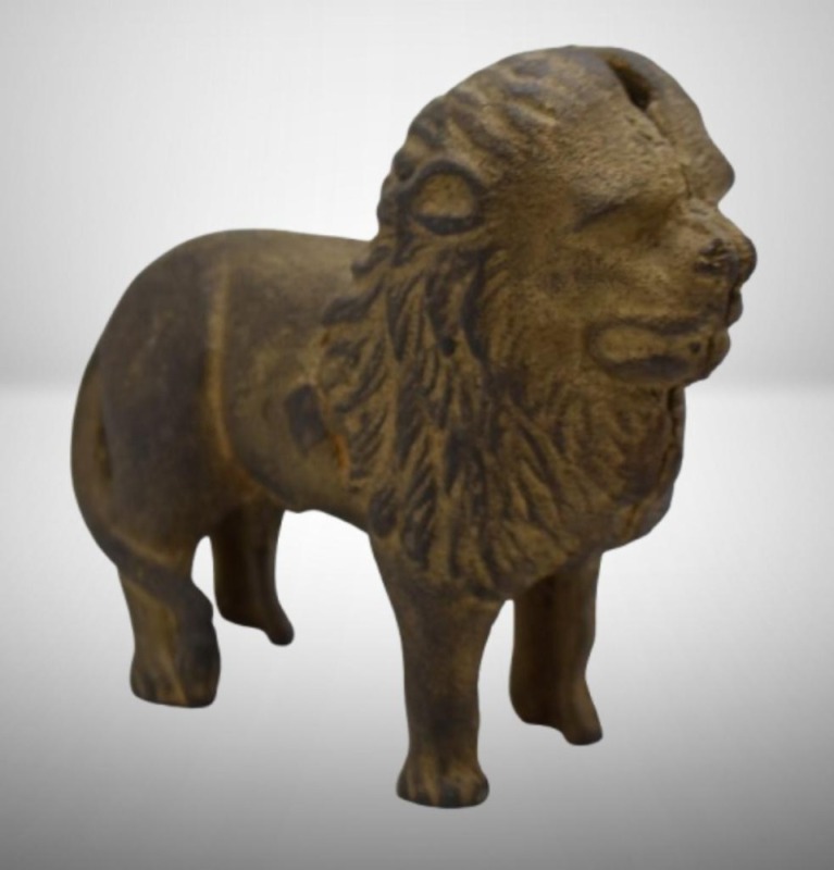 Cast Iron Lion still bank, 5" tall