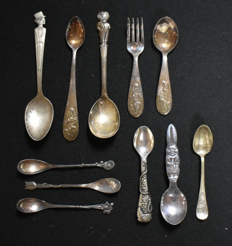 Assortment of children's utensils (several Reed and Barton), etc.