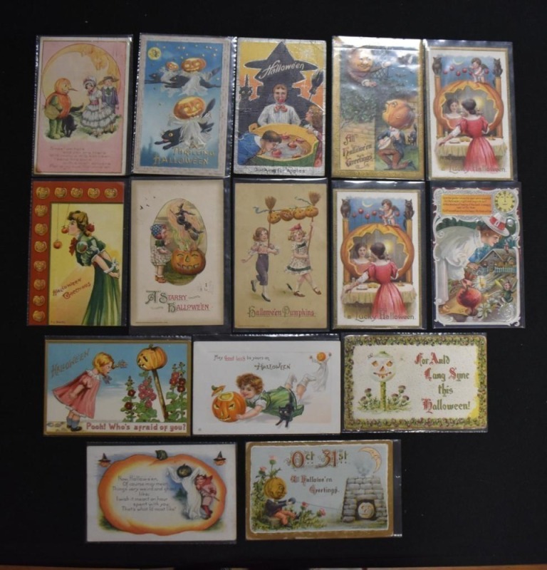 (15) Vintage Halloween postcards - several post dates of 1910 and 1915