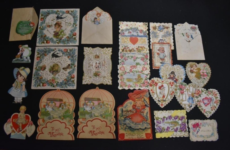 Box lot assortment of Vintage valentines incl. few fold-outs