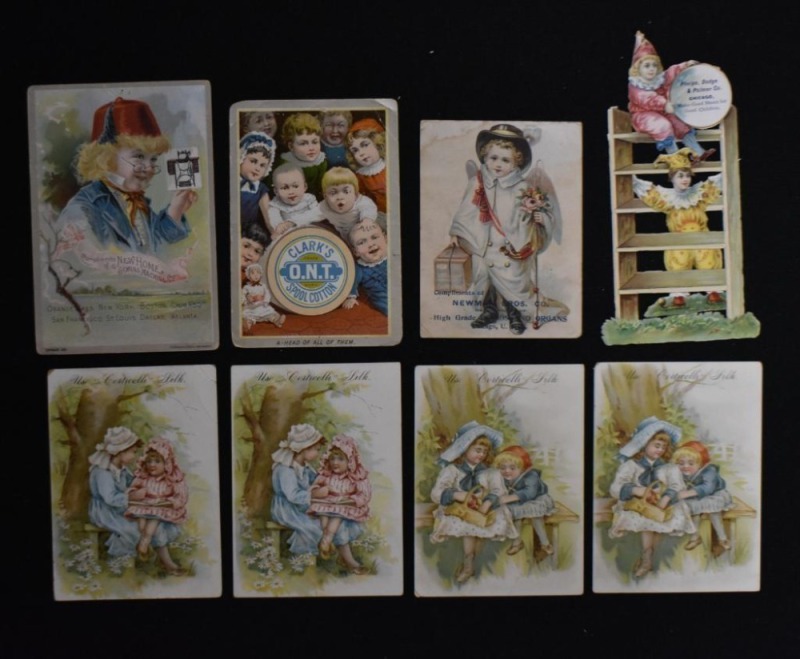 (8) Advertising trade cards - Corticelli Silk, Clark's Spool Cotton, etc.