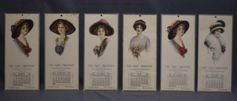 (6) Calendar advertising card stock samples, The Grit Printery/ The Kansas Novelty House, Wichita, KS