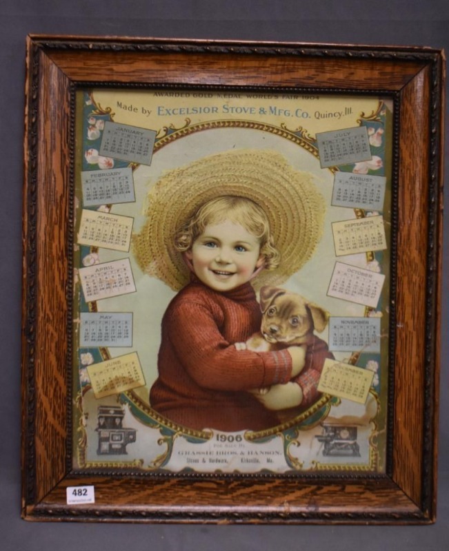 1906 advertising calendar - Excelsior Stove and Mfg. Co., Grassie Bros. and Hanson, Kirksville, MO