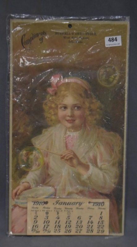 1910 Advertising calendar - Burrell's Drug Store, Iola, KS