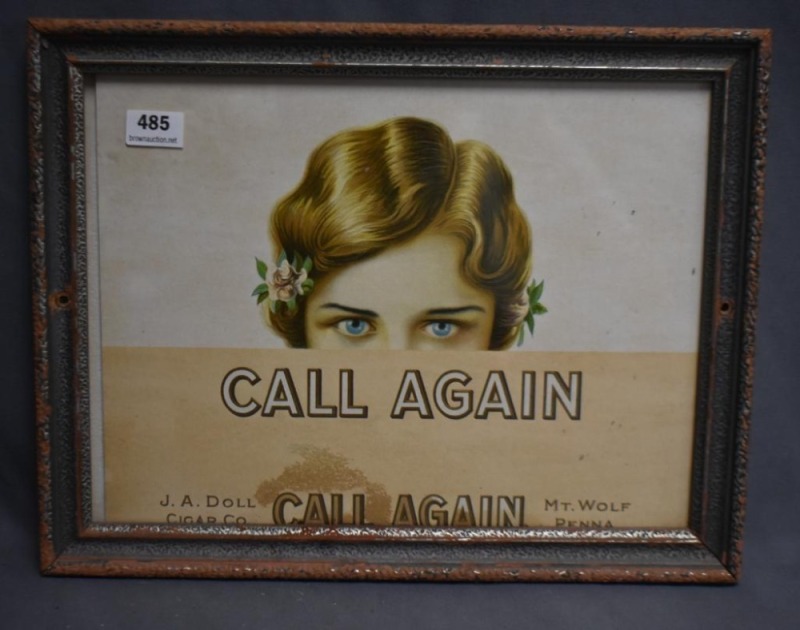 1930's J.A. Doll "Call Again" cigar store door call card