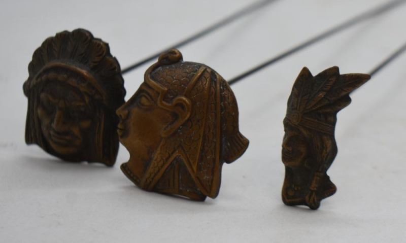 (3) Vintage repousse hat pins