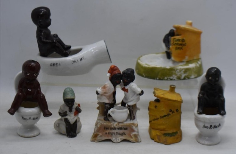 (7) Black Americana porcelain and bisque novelty figurines/ ashtrays