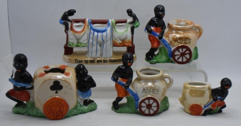 (5) Black Americana porcelain novelty vases and ashtrays