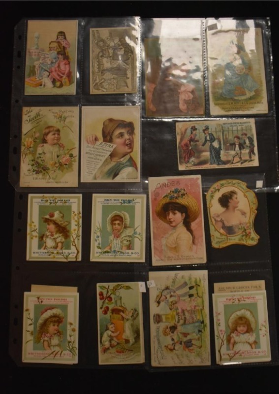 Box lot assortment of Vintage Advertising trade cards