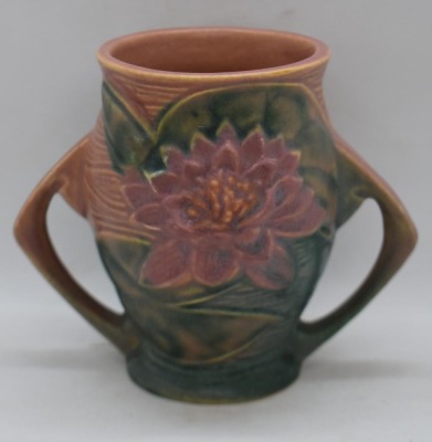 Roseville Water Lily 71-4" vase, pink/ green - 3