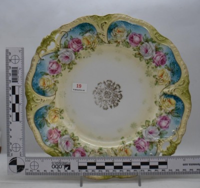 Prussia-related 10"d cake plate, pink and white roses - 6